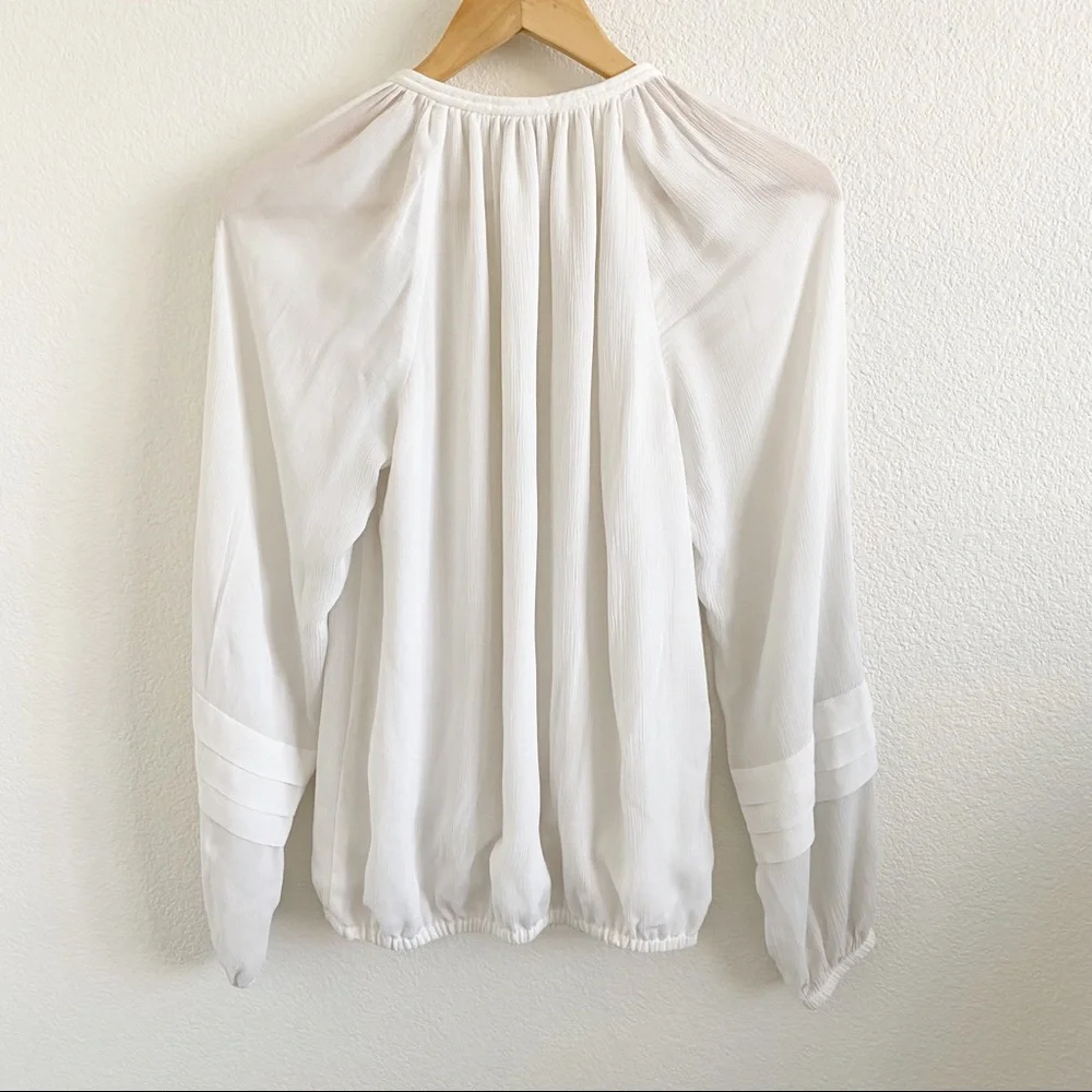 Ramy Brook White Silk Puff Sleeve Peasant Blouse Wooden Beaded Tassel XS - Picture 6 of 8